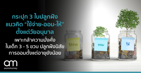 กระปุก 3 ใบ ปลูกฝังแนวคิด “ใช้จ่าย-ออม-ให้” ตั้งแต่วัยอนุบาล เพาะกล้าความมั่งคั่งในเด็ก 3 – 5 ขวบปลูกฝังนิสัยการออมตั้งแต่อายุยังน้อย